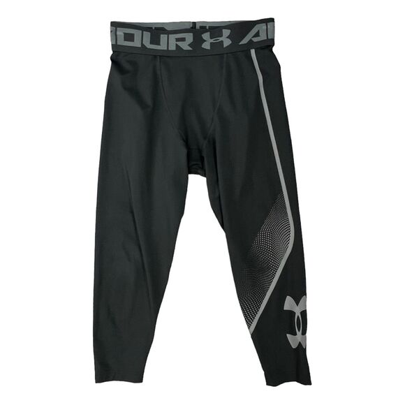 Under Armour 3/4 Tights Mens S Small Black HeatGear Compression Elastic Waist - Picture 1 of 12